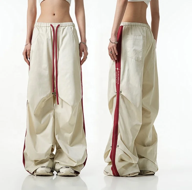 Professional Manufacture Lightweight Straight Leg Baggy Trousers Polyester Plain Men Wide Leg Pants