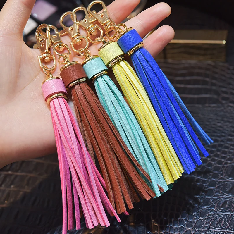 Wholesale new PU tassel pings super slender DIY suitcase accessories key ring leather tassel