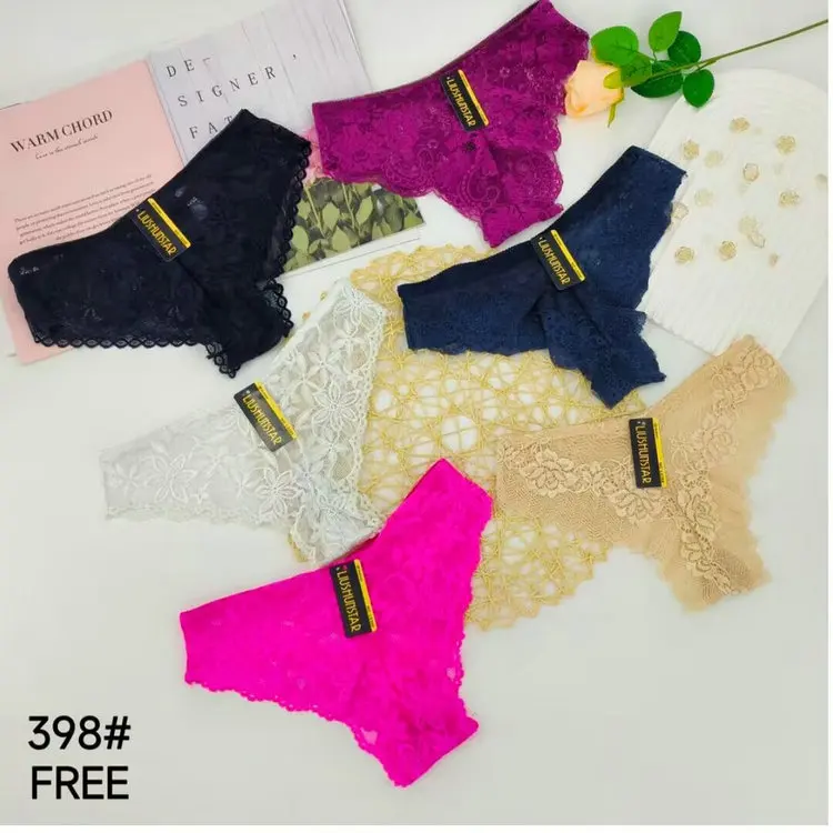 0.25 Dollar Model LAS008 Waist Free Wholesale Lace Boyshort Breathable Floral Low Rise Underwear Women Cheap Panties With Many C