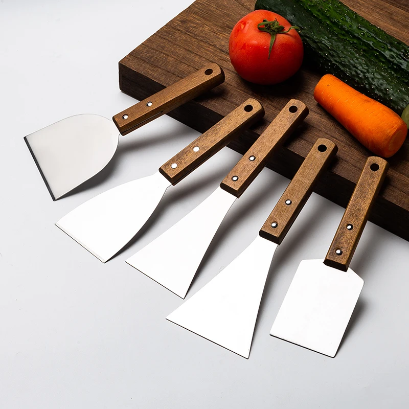 Набор мини-лопаток из нержавеющей стали с деревянной ручкой