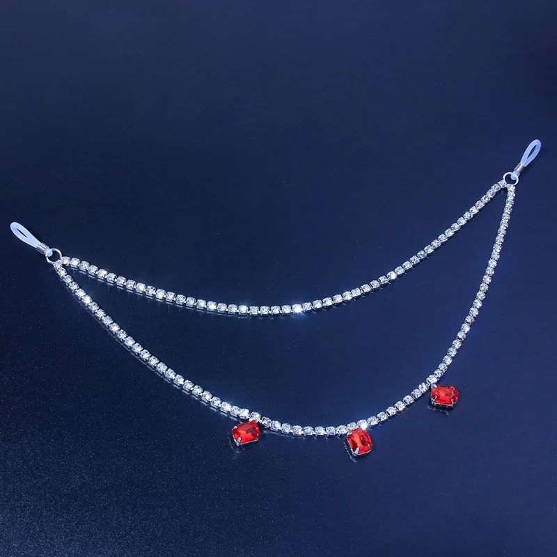  Luxury Red Crystal Rhinestone Nipple Rings Bra Chain Body Jewelry Sexy for Women Bikini Beach Dance