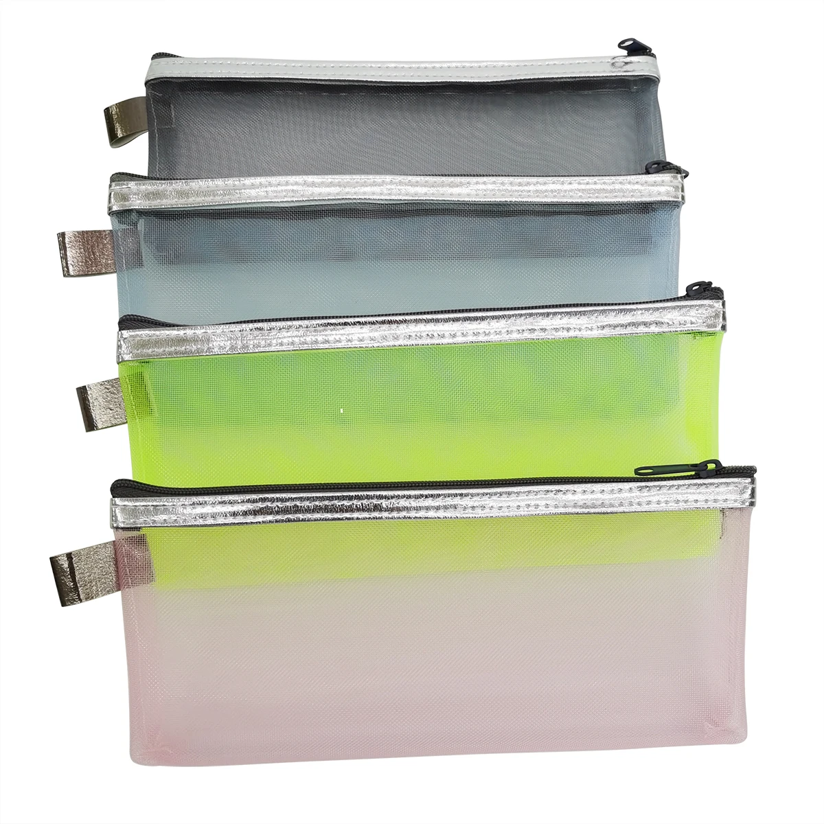 
New Colorful eco-friendly nylon mesh stationary zipper bags cheap pencil pouches fot student 