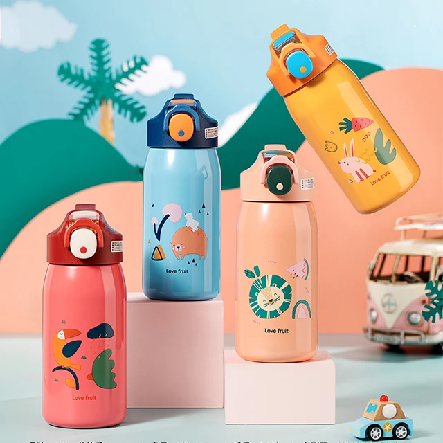 cute vacuum water bottles 400ml 3d sublimation 316 Stainless Steel Double Wall straw lid Handle vacuum flasks water bottle