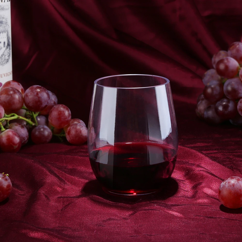 
Custom Eco Friendly Unbreakable Plastic Clear Stemless Red Wine Glass 