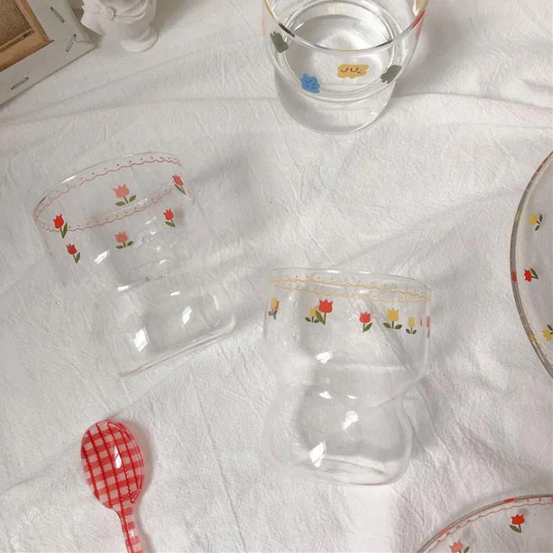 Популярные наклейки ручной работы Solhui, прозрачная стеклянная чашка, чашка для сока, тюльпан, кофейная чашка