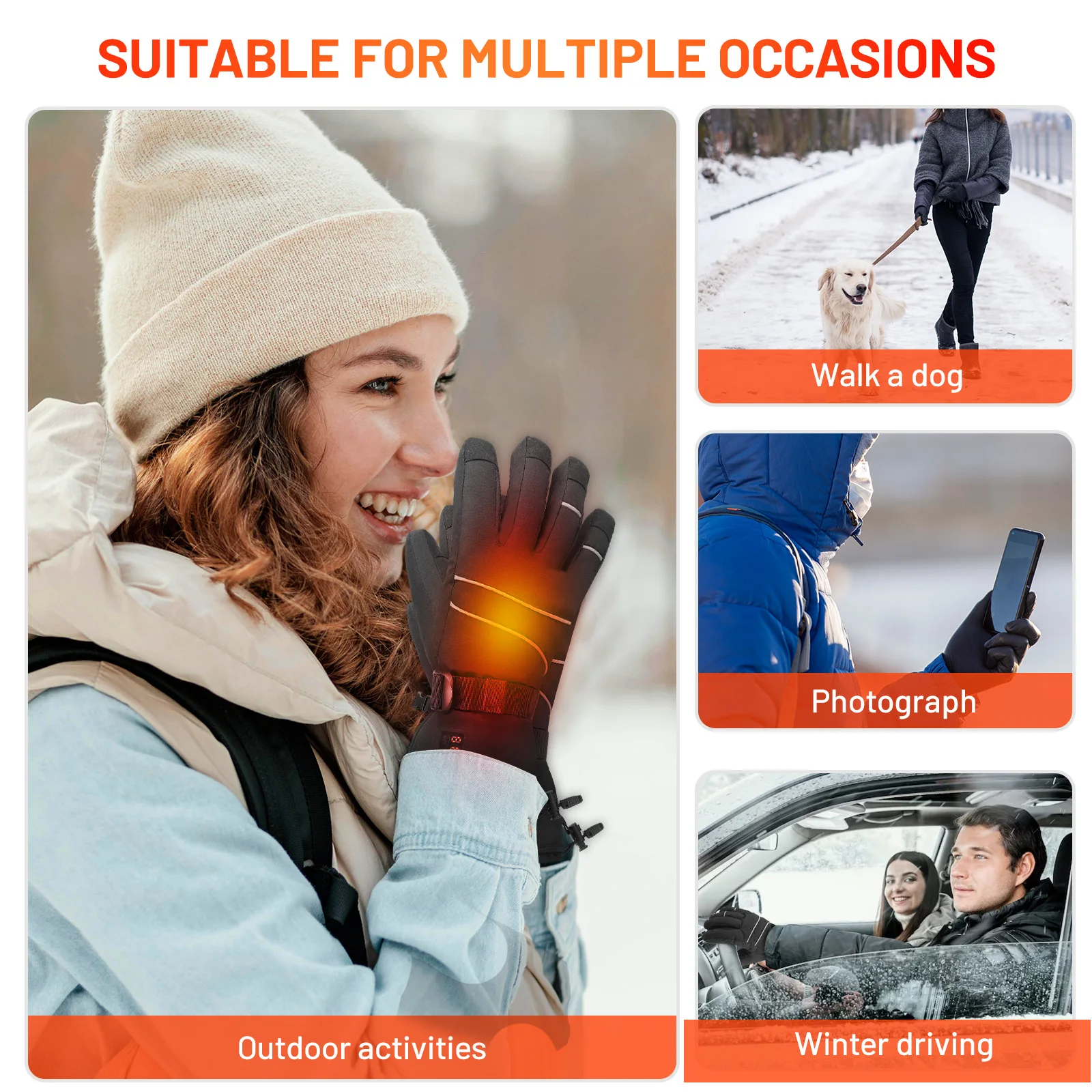 Rechargeable Battery Heated Gloves Touch Screen Ski  Snow Glove for men and women