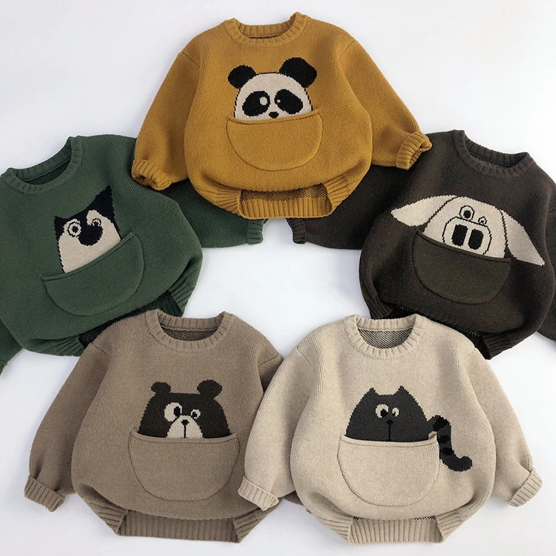 Autumn Winter Baby Clothes Boys Girls Knitted Sweater Kids Cute Cartoon Knitted Top