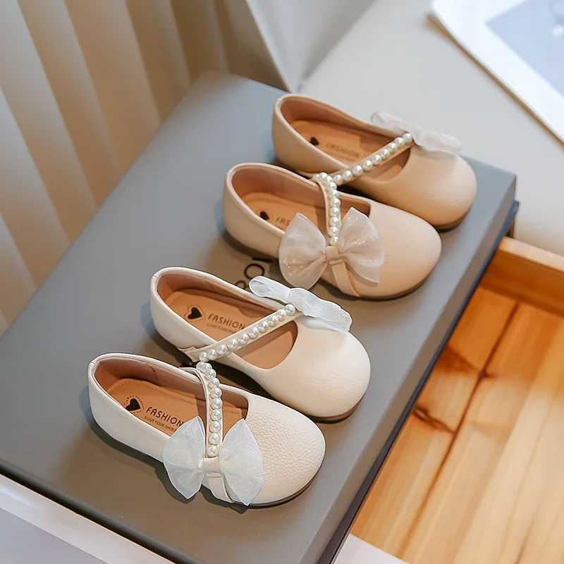 Conyson New arrival Girl Princess Leather Shoes Chic Versatile Soft Elegant Fashion Lace Bowknot Beading Kid Loafers Wedding