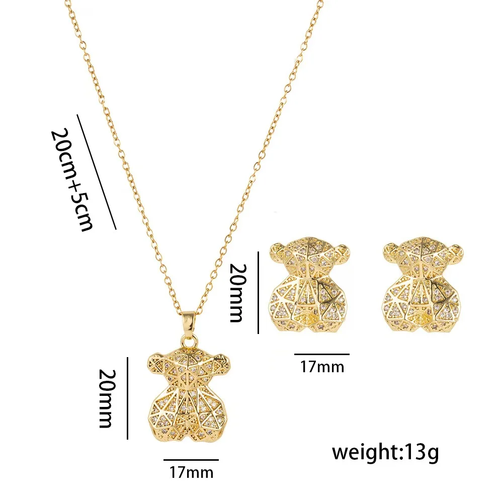 Hot Line Bear Pendant Earrings Fashion Light Luxury Copper Gold-plated Non-fading Necklace Earrings for Women Jewelry
