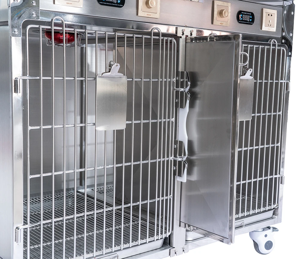 Stainless Steel Portable medical oxygen therapy treatment Small animal veterinary pet clinic cage with IV pole for dogs cats