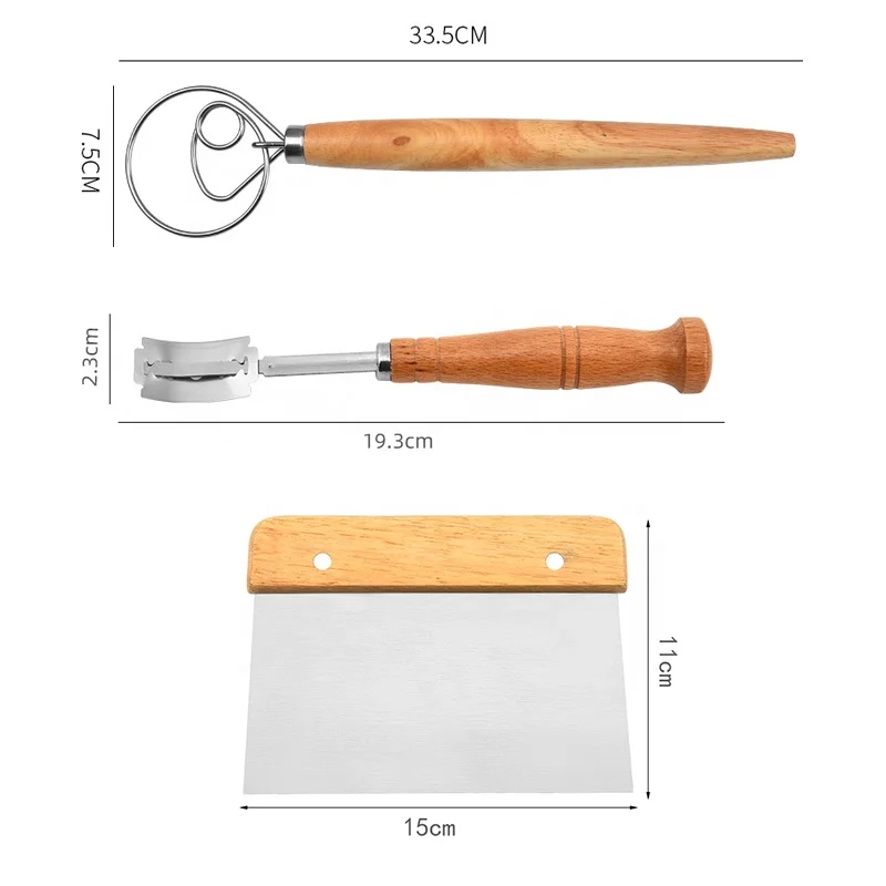 Bread Making Tools Danish Whisk Dough Lame Slashing Tool  Wooden Scraper Tool Used for Pastry Baking Sourdough Starter Kit Set
