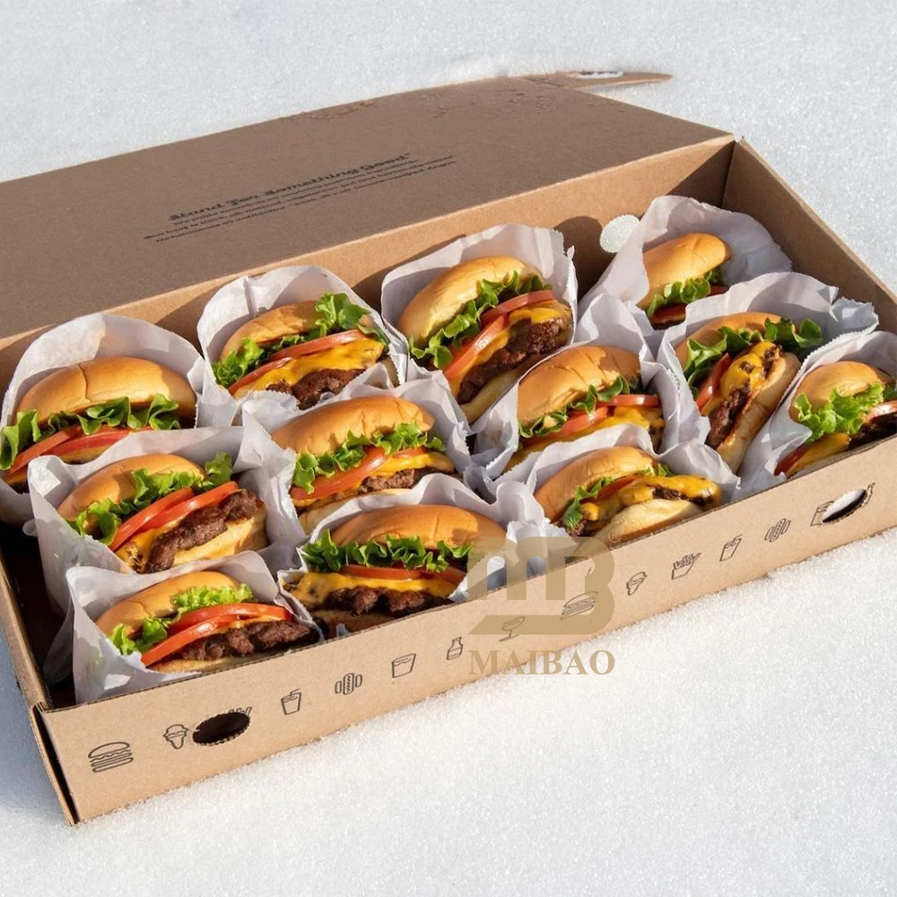 custom carton to go fast food packaging easy Foldable chips burger french fries chicken wing sharing size paper lunch box pack