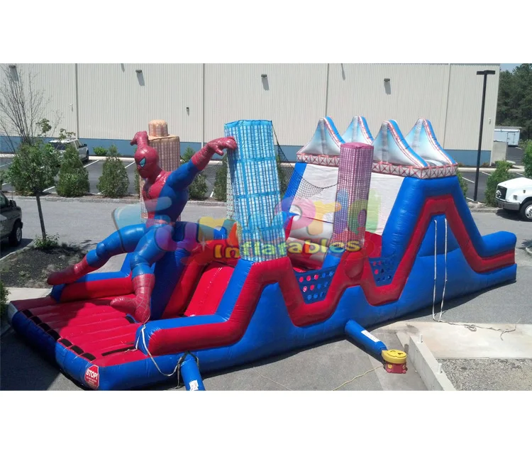 Commercial juegos inflables kidsbounce house spiderman jumping castle with slide  inflatable  obstacle course