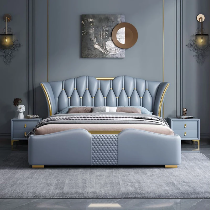 HANYEE Luxury Italian Faux Leather Platform King and queen size Bed with storage and drawers for bed room Comfortable Sleeping