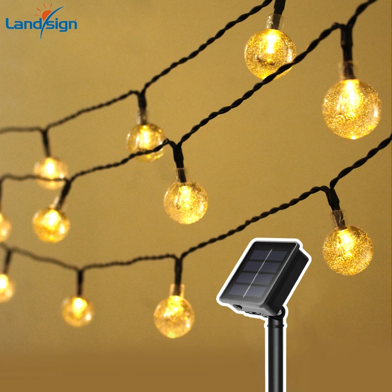 60 LED Solar String Lights Outdoor 8 Lighting Modes Waterproof Garden Lights Garden Power Solar Panel Battery Certified