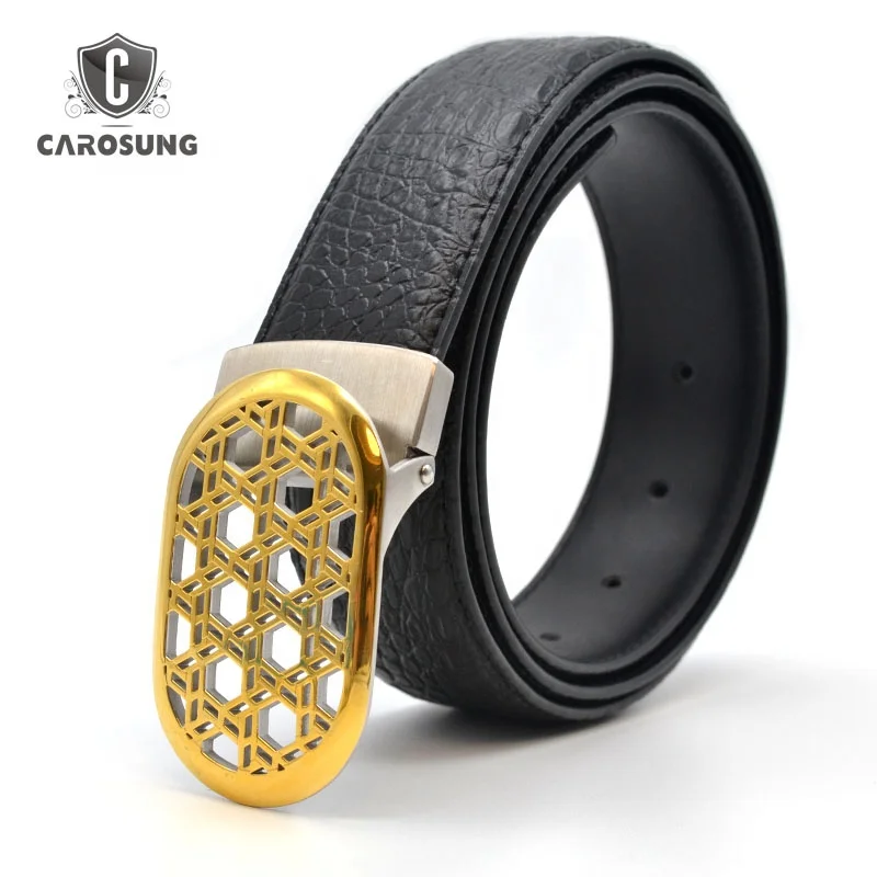 New Trendy Custom Women Gold Stainless Steel Buckle Black Genuine Leather Belt For Women