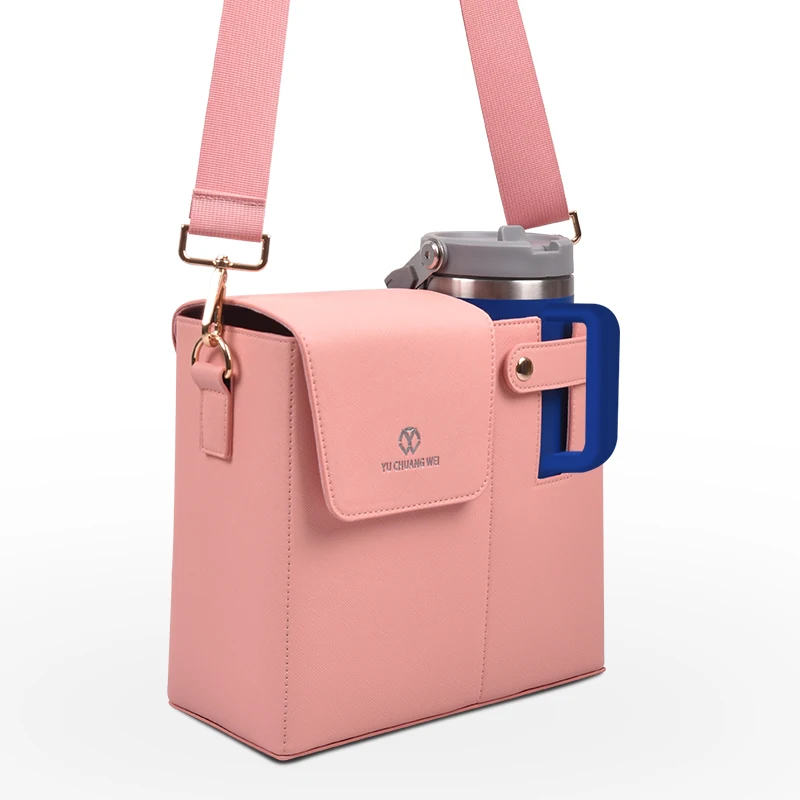Wholesale Waterproof Carry On Handbag Fashion Trendy Ladies Leather Water Bottle Carrier Bag Cup Holder Sleeve Crossbody Bag