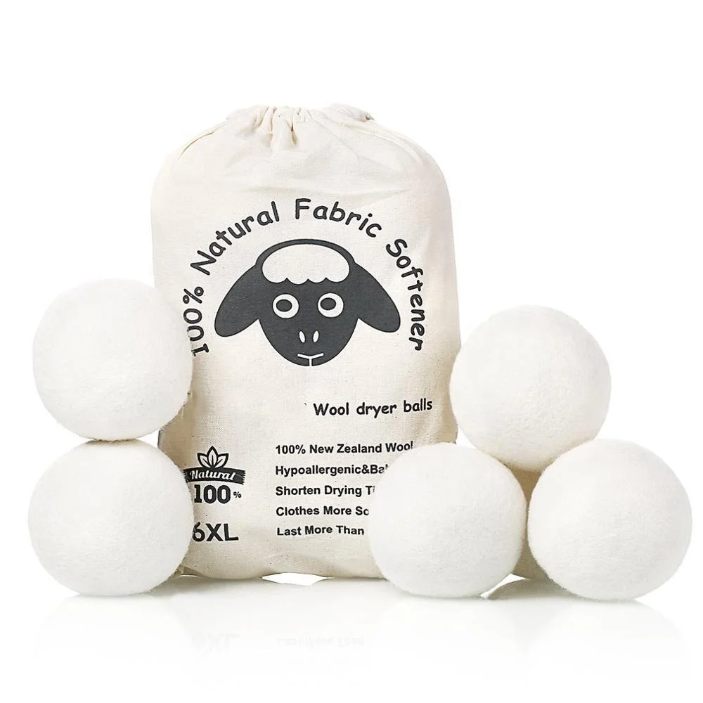 Wholesale 2.5 Cm 6 Xl Durable White 100% New Zealand Organic 6 Pack Reusable Natural Softener Set Wool Dryer Balls For Laundry