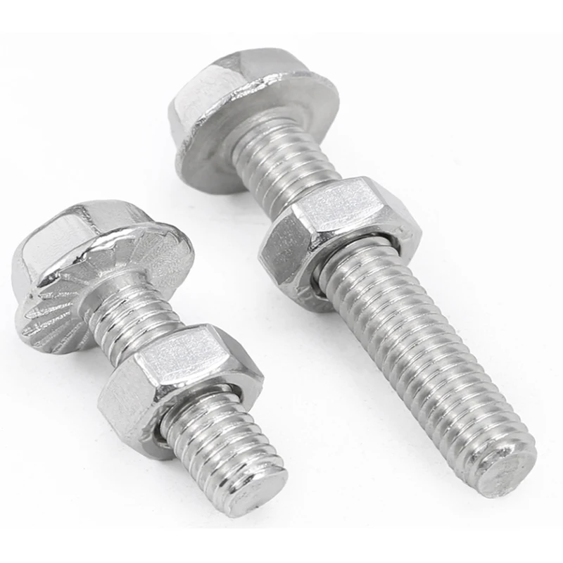 M6 M12 Stainless Steel B8 B8M B8T Hex Head Serrated Flange Bolt With Full Partial Thread and Hex Head Nut Assortment DIN6921