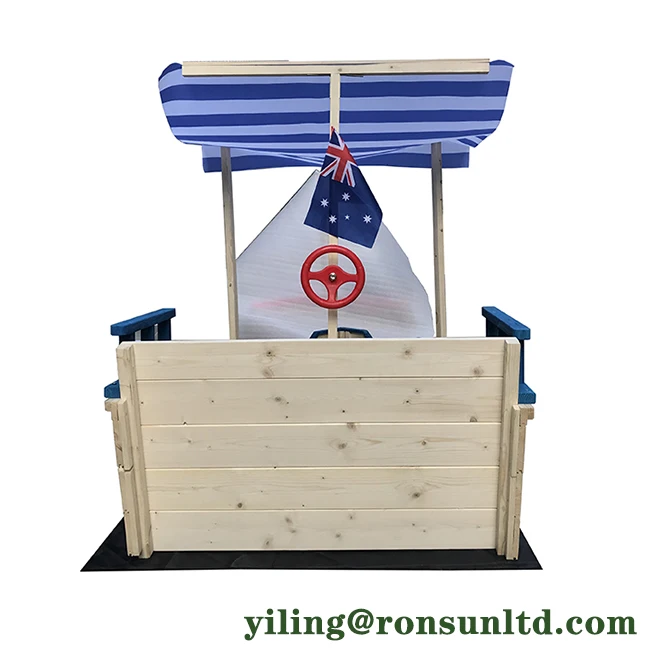 Outdoor Playground Toy Kid Sandbox Wooden Sandpit Boat with Cover for Children