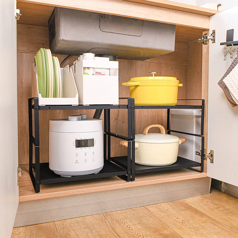 Kitchen shelf multi-layer pot storage shelf sink cabinet layered put pot shelf microwave countertop