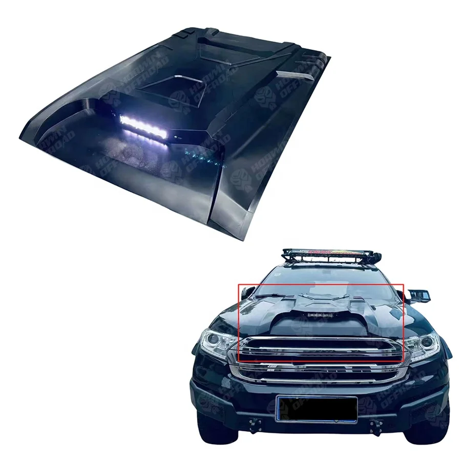 Car Exterior Parts Accessories Hood Scoop Bonnet Scoop Cover With LED  Light  Black Vent Scoop For Ranger T8 20118+