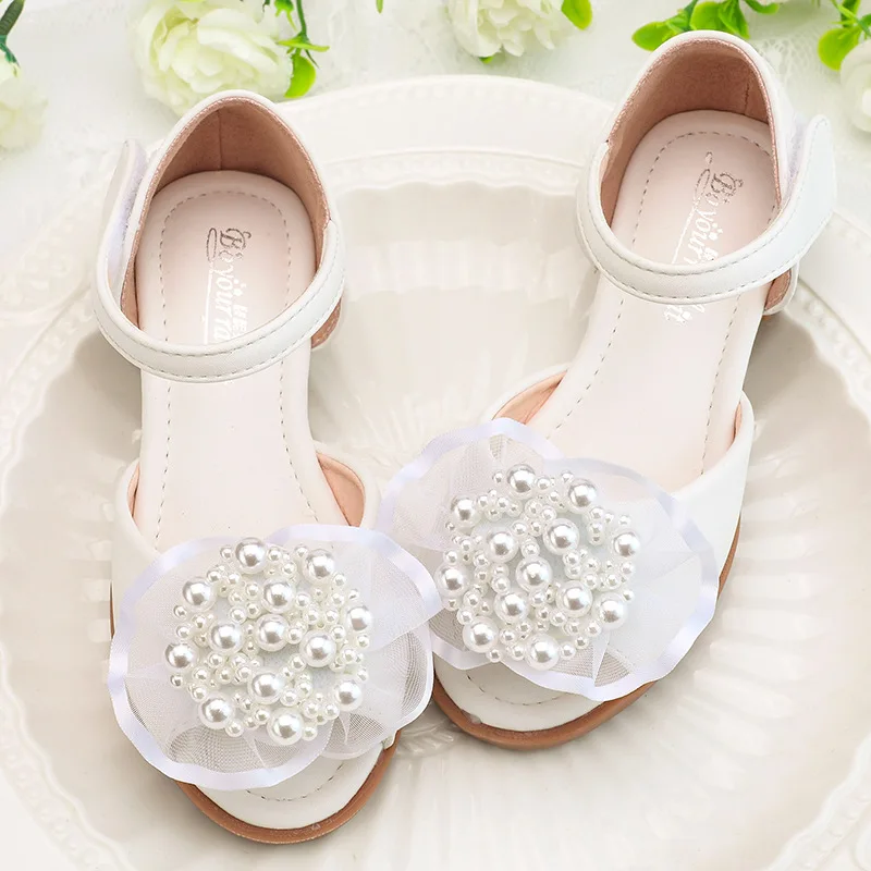 
B10945A Latest kids shoes sandals fashion pearl fancy child girls rhinestone sandals with beading 
