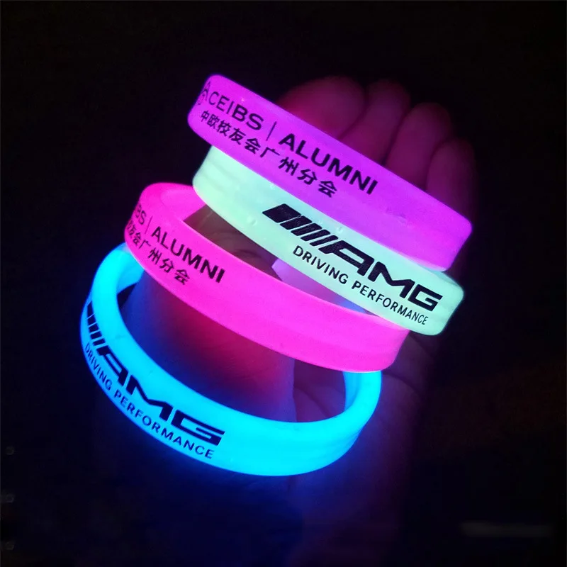Custom LOGO Party Concert Bar Flashing Bracelet Glow stick  transparent fluorescent bracelet printed  glow in dark wristband