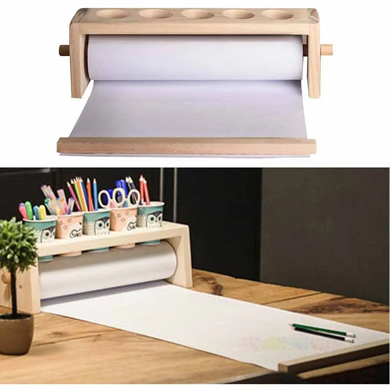 Easel Roll Dispenser Wooden Holder with Art Drawing Paper for Kids DIY Art Painting Drawing Writing