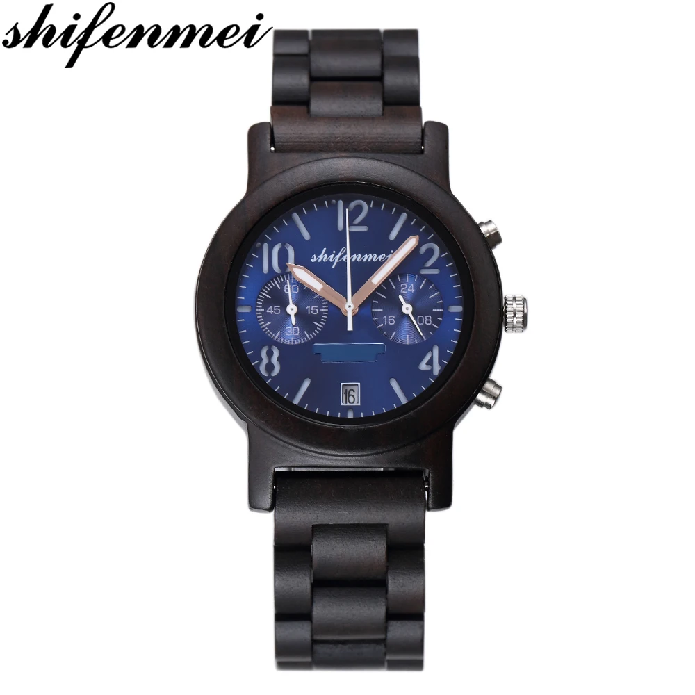  Shifenmei S5581 100% экологически чистые деревянные кварцевые часы с хронографом популярные европейские бамбуковые