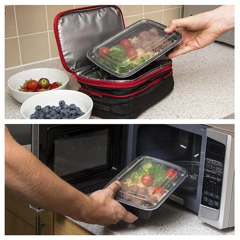 Takeaway Microwavable Plastic Disposable 3 Compartment Bento Food Storage Lunch Boxes / Meal Prep Containers
