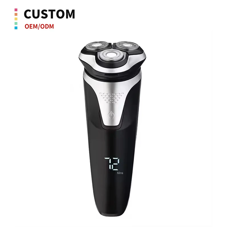 Rechargeable Lithium Battery Electric Shaver Triple Rotating Head Cordless Beard Trimmer with LCD Display Men Razor Machine