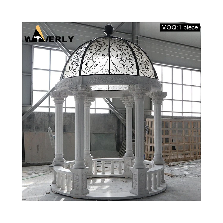 Hand Carved Custom Design Gardening Stone Gazebo Hot Sale European Style Modern Landscape Greek Marble Gazebo