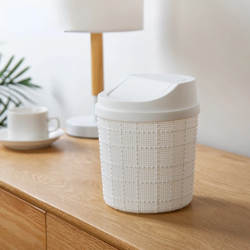 Mini With Lid Desktop Trash Bin Small Home Shake Cover Type Trash Can Office Waste Classification