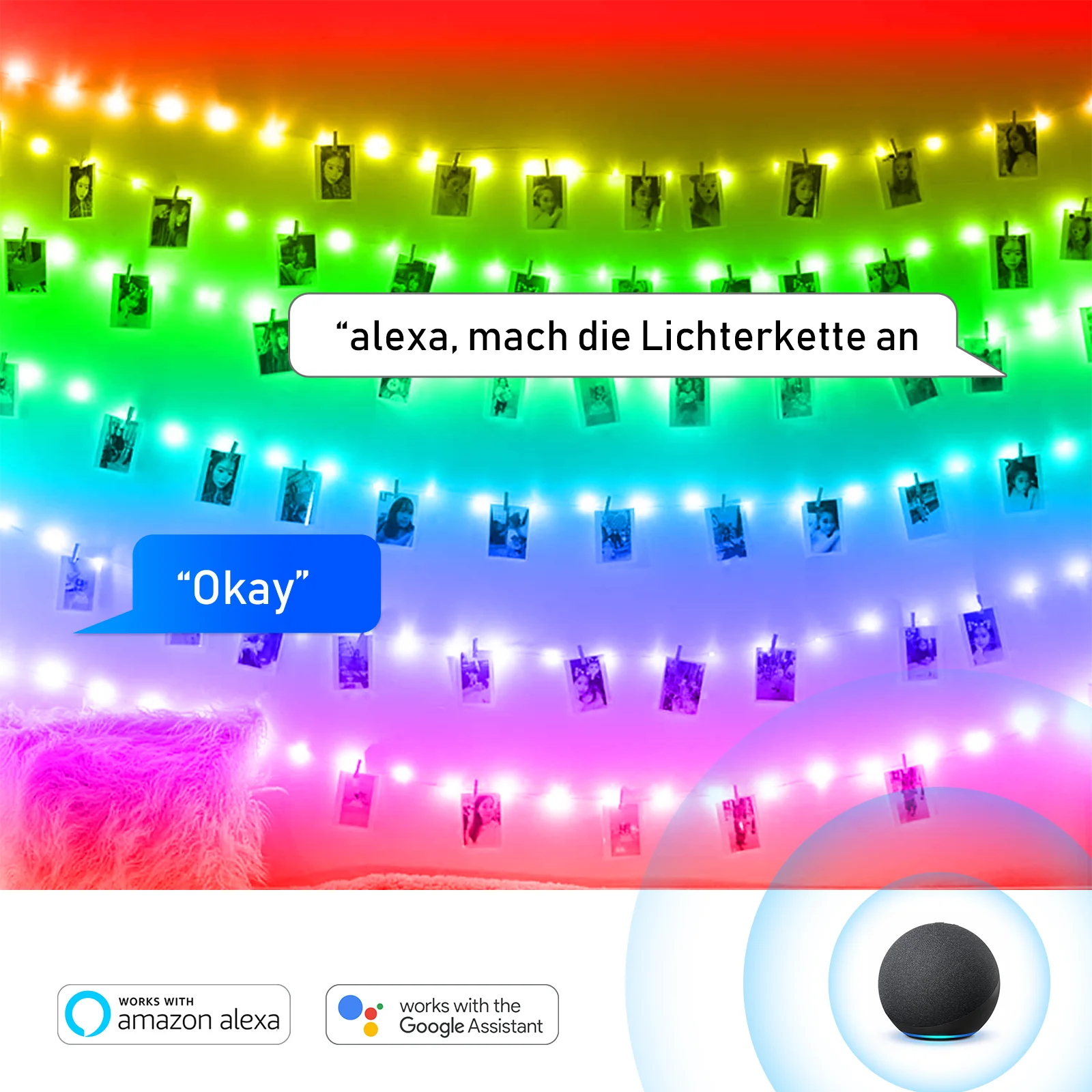 
WIFI APP Control Smart Life Photo Clip String Lights 5M 10M 20M Voice Control Outdoor Waterproof String Lights 