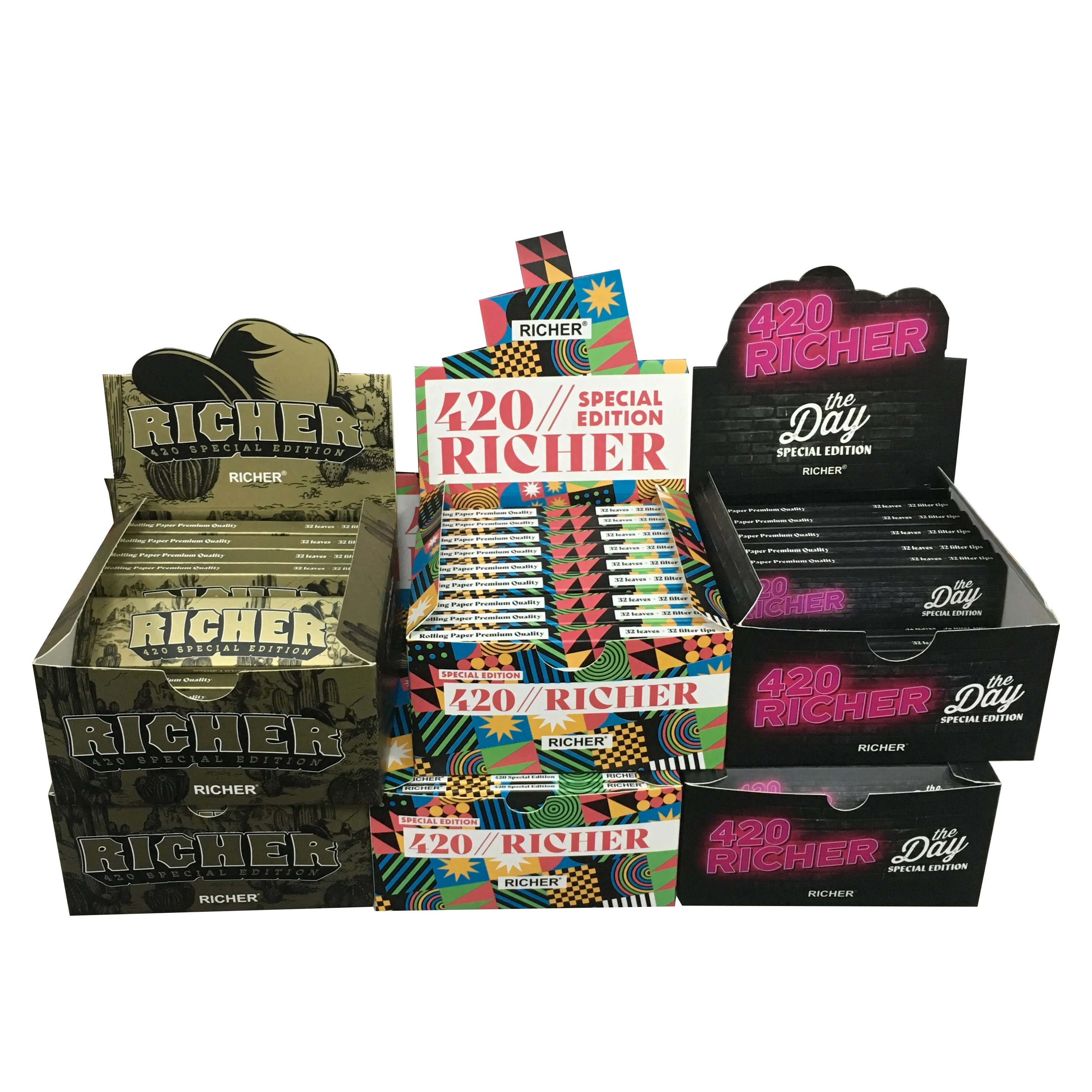 Custom Smoking Rolling Paper Black Paper Gold Filter Tip Oem Cigarette Tobacco Paper For Wholesale Stock 33 Leaves 50 Booklets