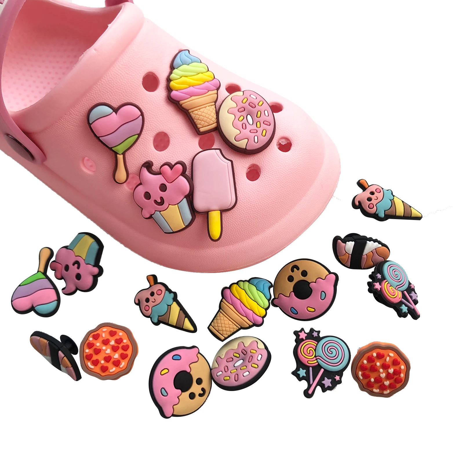 Eco-friendly custom cute Logo donut soft rubber PVC shoes charming alligator shoes cake decoration accessories