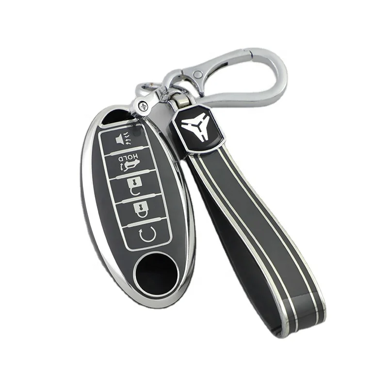 Silver Edge Tpu Car Key Cover&keychain Fob Case For Nissan note Qashqai Pathfinder Rogue Versa Murano Infiniti Q50 accessories