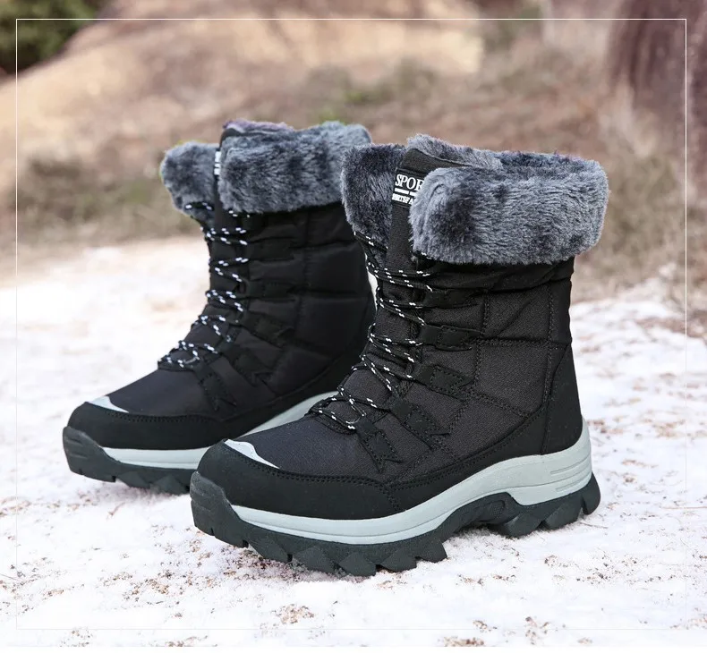 New Style Solid Color Plush Warm Waterproof Snow Boots Fashion Lace Up Outdoor Casual Winter Boots For Women