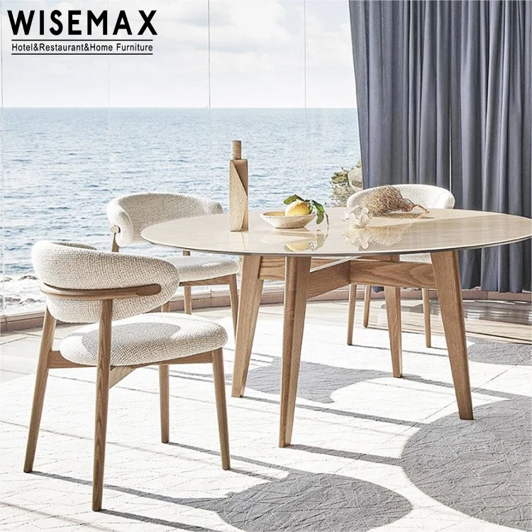 Мебель WISEMAX современная мебель для столовой изогнутая спинка деревянный стул орехового цвета обеденный из белой льняной ткани с