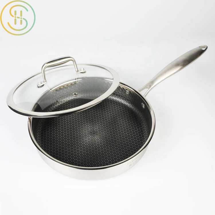 Manufacturer wholesale triply 304 honeycomb non stick frying pan stainless steel for home kitchen cooking