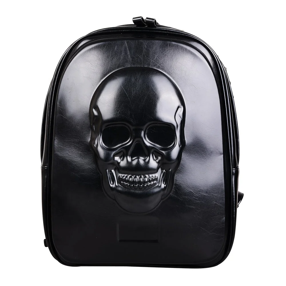 PU leather Rock style black skull pattern rivet backpack