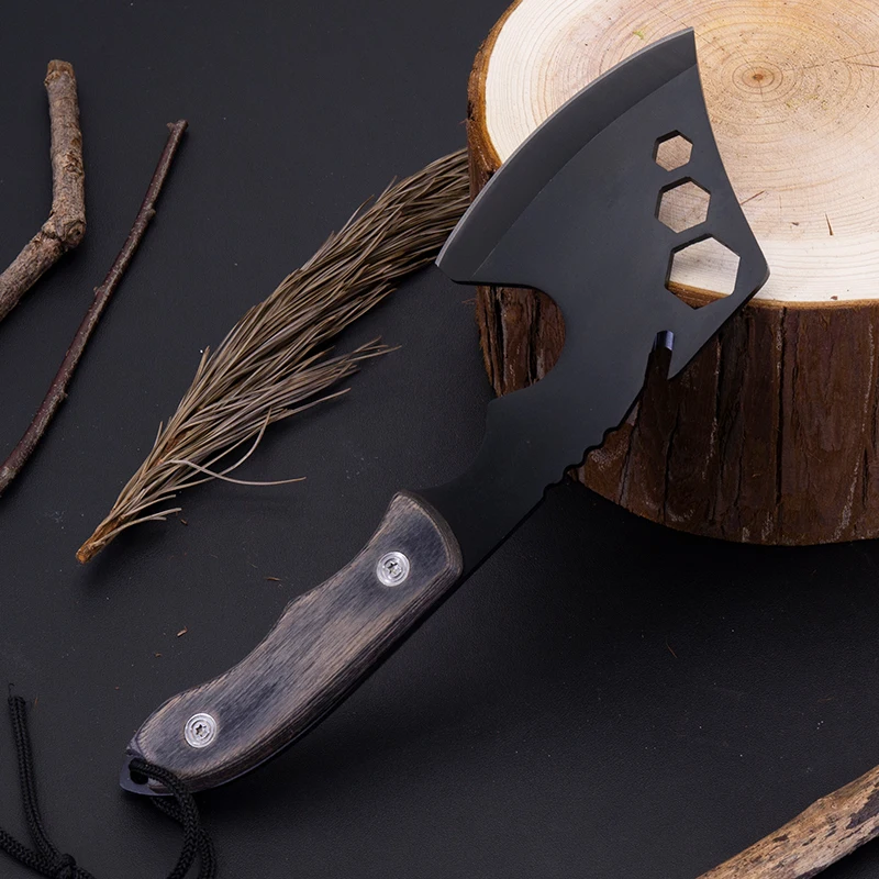 Multi function Camping tools stainless steel axe wooden axe handle survival hatchet