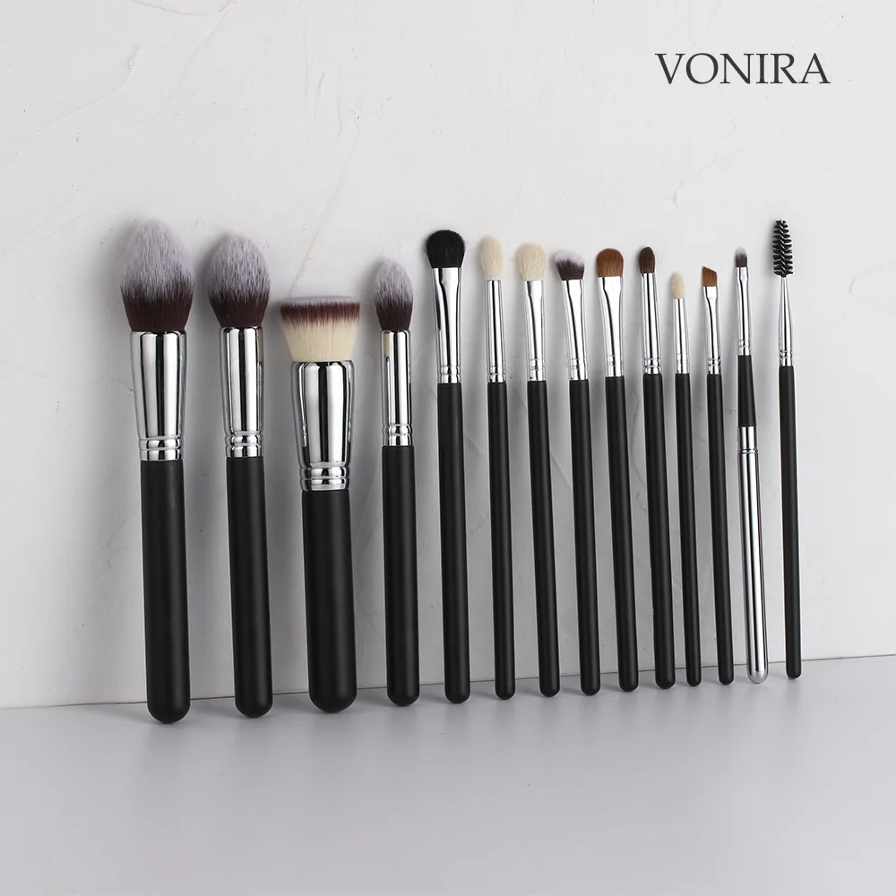 Vonira Beauty Matte Black Silver Copper Professional Makeup Studio Makeup Artist Must Have Basic Cosmetic Brushes Set OEM  ODM