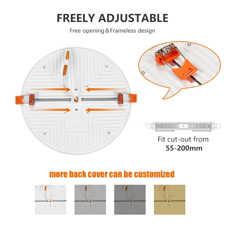 Good Quality Plastic Flat Frameless Square Round 9w 18w 24w 36w Recessed Ceiling Led Panel Light