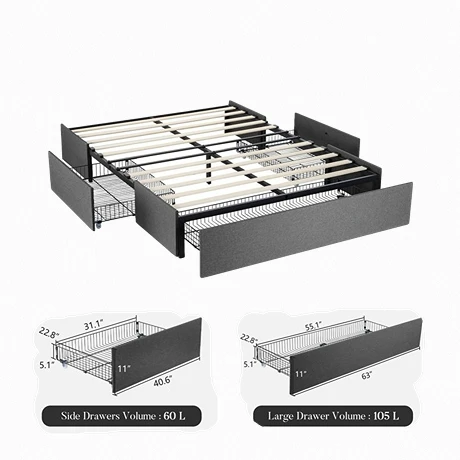 factory modern Platform full king size bed upholstered Bunk bed frame bedroom furniture set queen size bed with storage