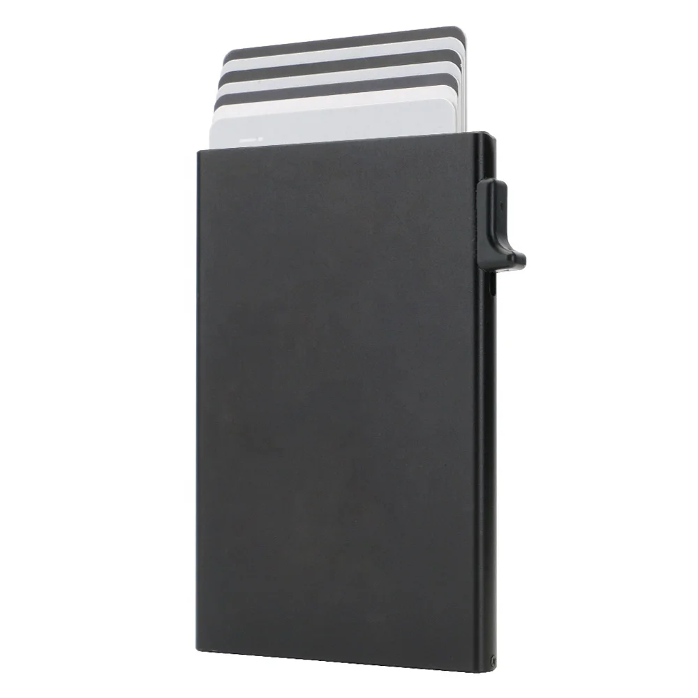 Card Holder with Money Pocket Pop Up Wallet RFID Blocking Slim Metal Bank Card Case Holds 5 Cards and Notes