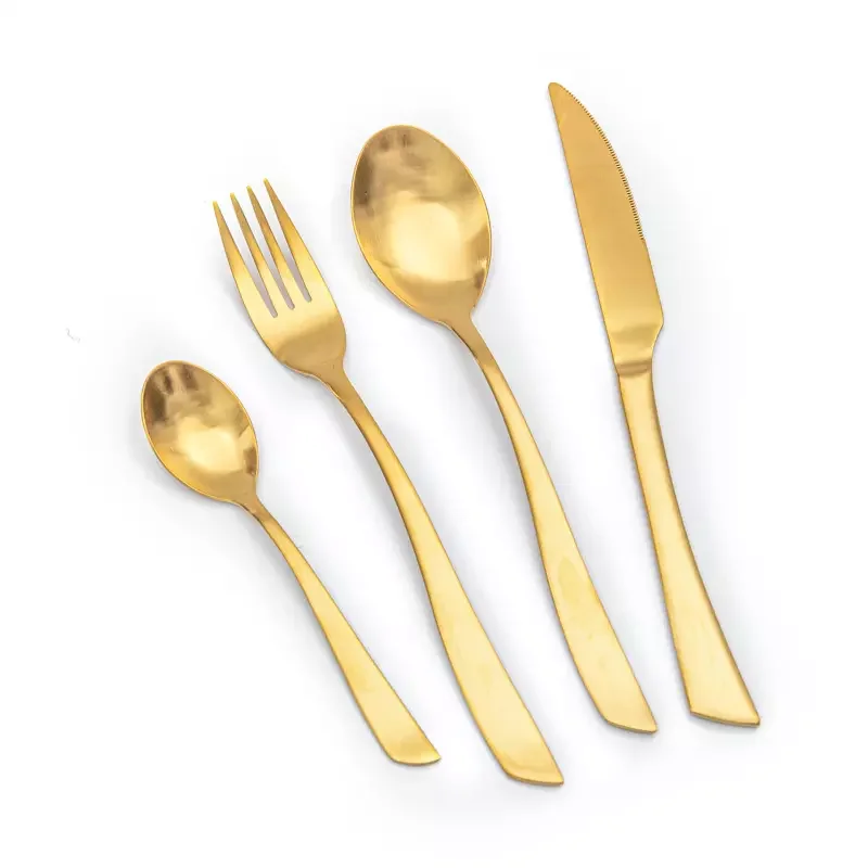 round Hot Sale Cheap Portuguese Wedding Rental Spoon Fork Knife Stainless Steel Matte Gold Tableware Tableware Tableware Set