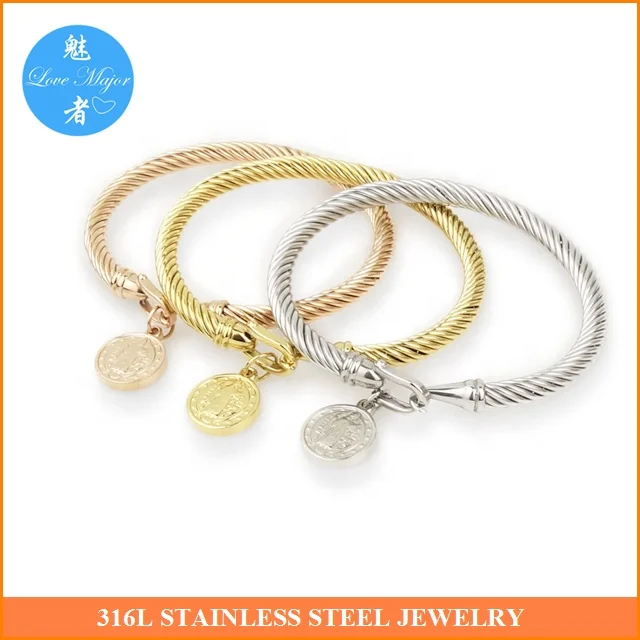 Saint Charm Replace-able Cable Cuff Bangle Fashion Stainless Steel Jewelry Bangle For Women and Men Gift
