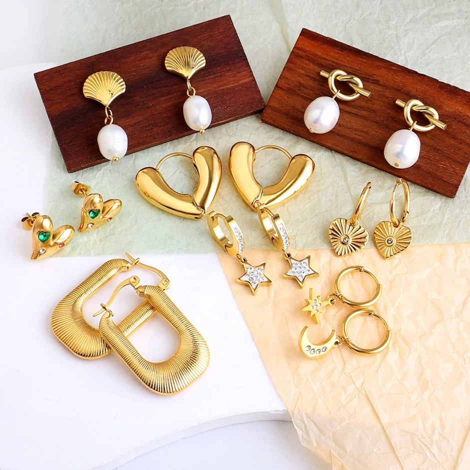 New Trendy Earring Custom Women 14K 18K Gold Plated Stainless Steel Statement Earrings Fashion Jewelry Pearl Drop earrings